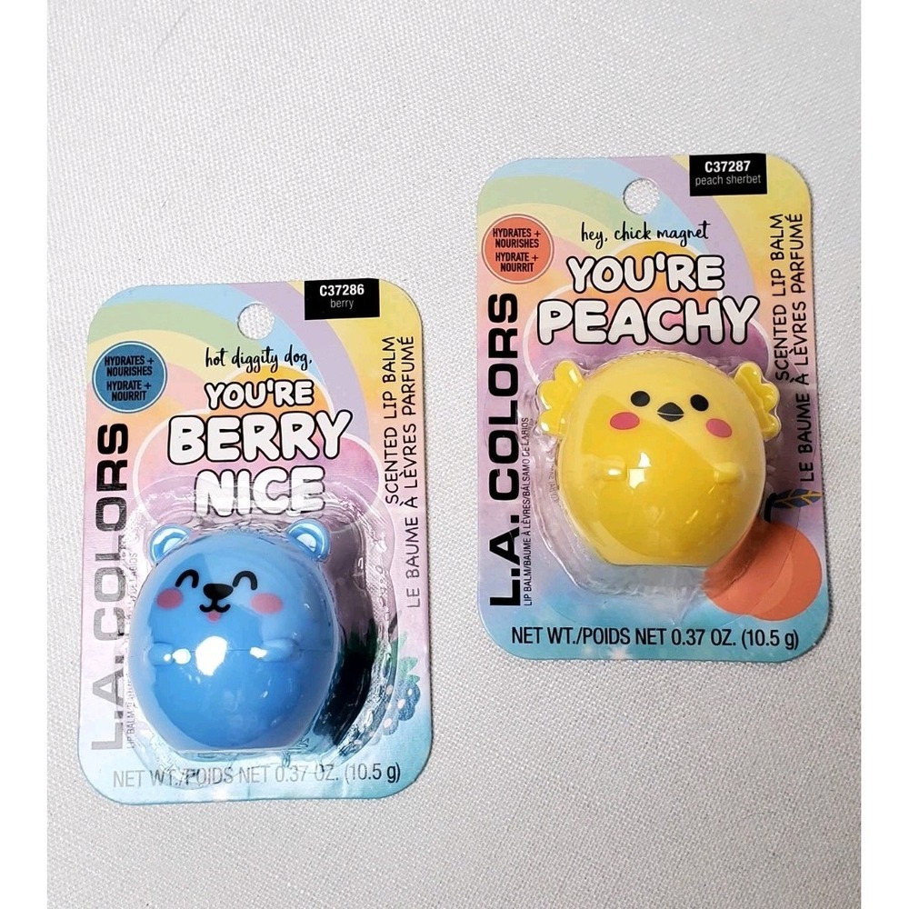 Set‎ Of 2-LA Colors Cute Animal Hydrating Lip Balm Berry Nice & You're Peachy